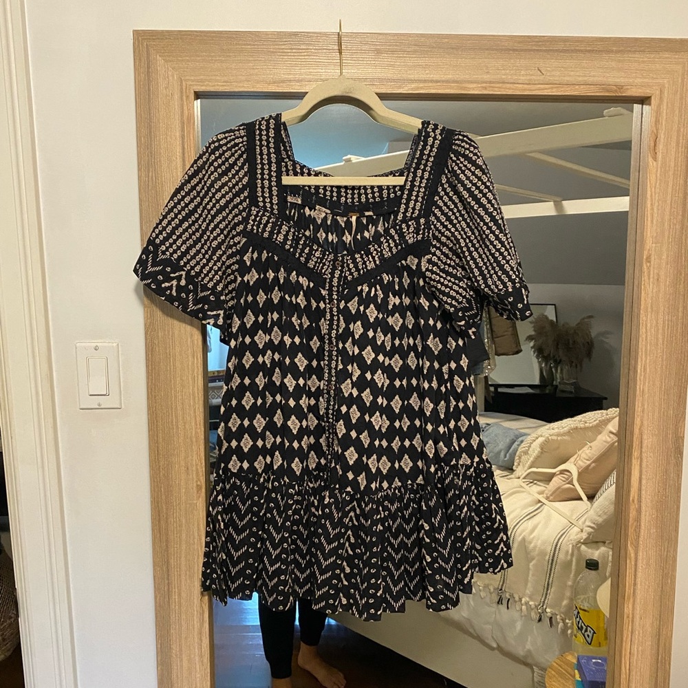 Free People Navy and White Blouse/Tunic
